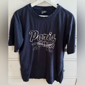 Paris Depuis 1989 men’s graphic navy blue cotton novelty France T-Shirt, size M